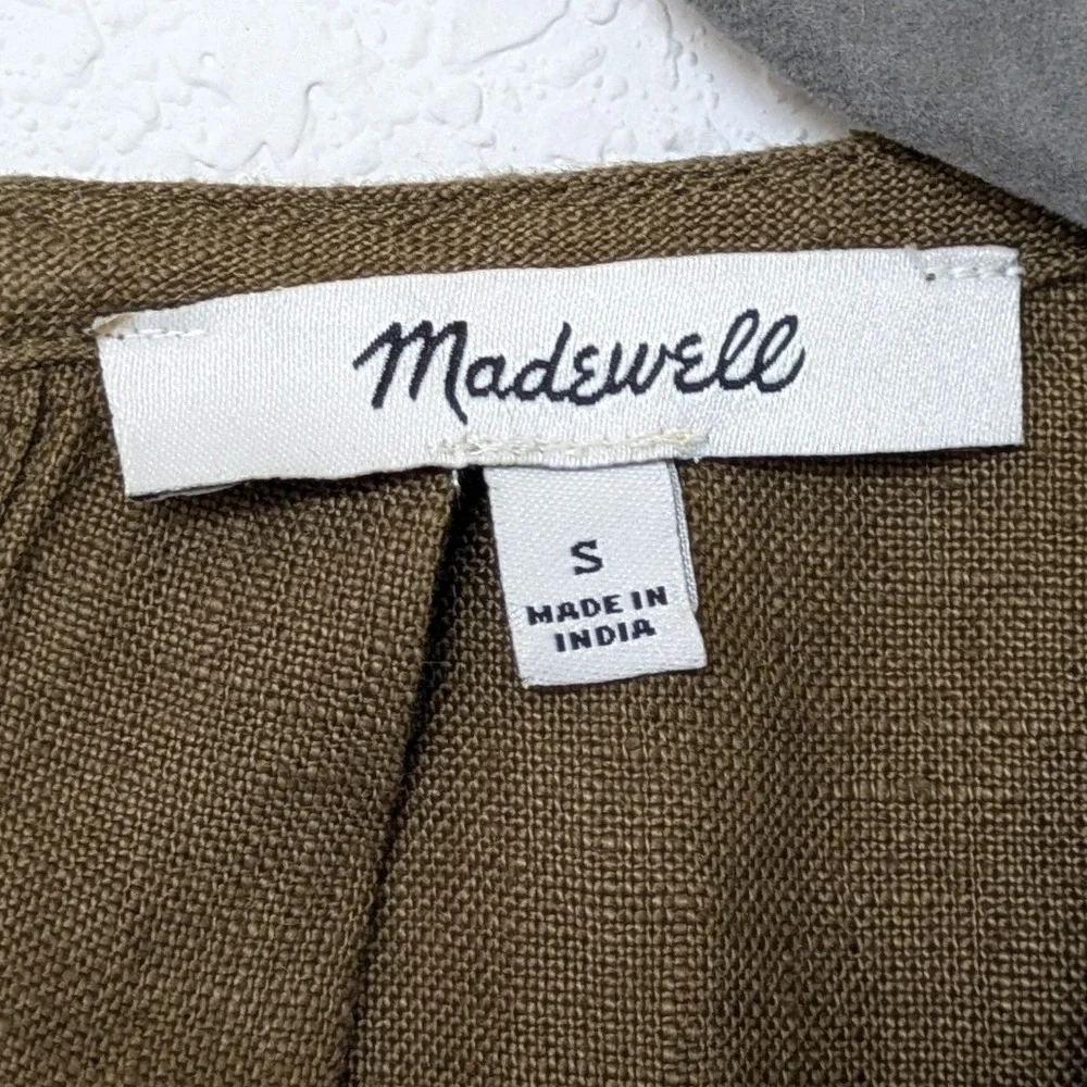 Madewell Linen Pleated Shell & Zoe Relaxed Wide Leg Pants Set Women's S/6P Olive